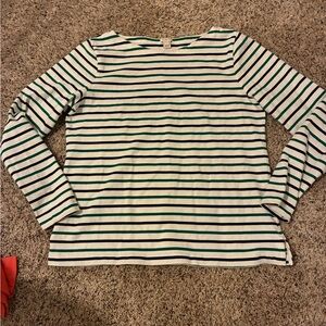 J Crew green and navy Striped off white Long Sleeve Top